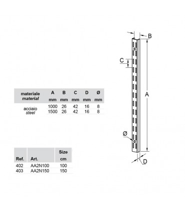 Crémaillère double en acier longueur 1 à 1.5 métre