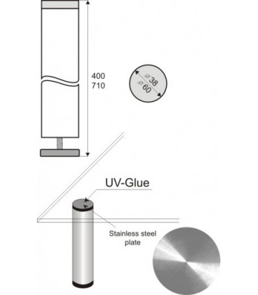 Set de 4 pieds pour table en verre fixation par collage UV