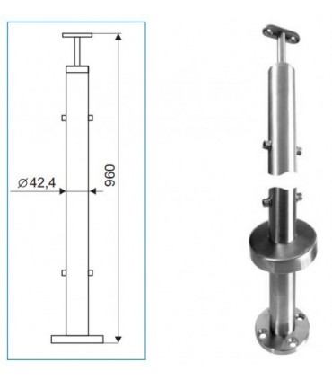 Poteau de balustrade inox rond Ø 42.4 mm
