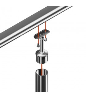 Support inox orientable pour main courante ronde sur poteau