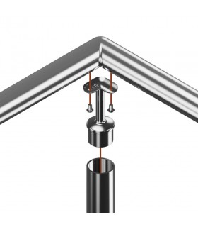 Support inox 90° pour main courante ronde sur poteau