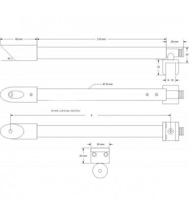 Barre raidisseur pour cloison de douche fixation entre mur et verre à 45°