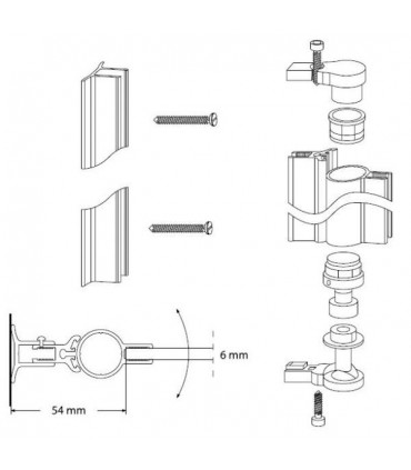 Charnière pare douche à relèvement ht.1500 mm