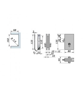 Serrure à crochet pour porte coulissante en verre
