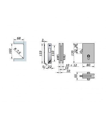 Serrure à crochet pour porte coulissante en verre