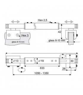 Barre raidisseur pour fixation entre deux volumes de verre Barre raidisseur pour fixation entre deux volumes de verre