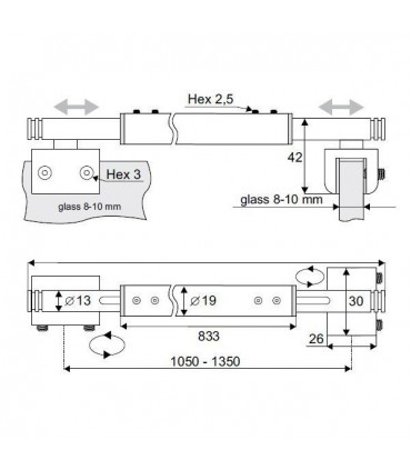 Barre raidisseur pour fixation entre deux volumes de verre