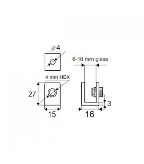 Pince fixe pour verre d'épaisseur 6 à 10 mm