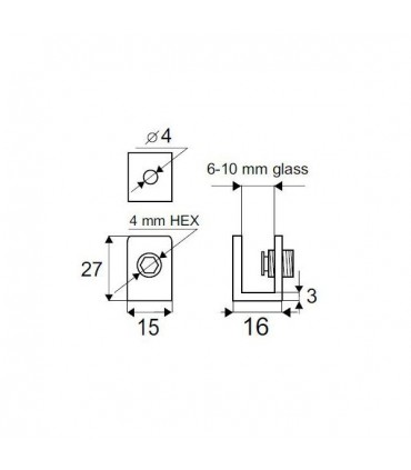 Pince fixe pour verre d'épaisseur 6 à 10 mm