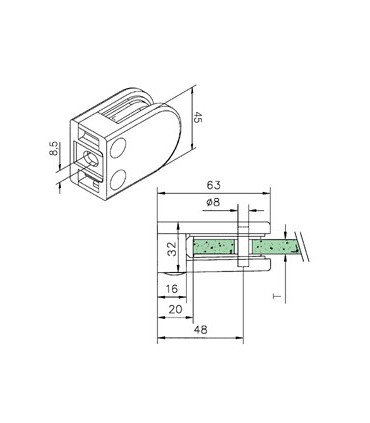 Pince a verre à talon plat - modèle 25 - Zamak effet inox