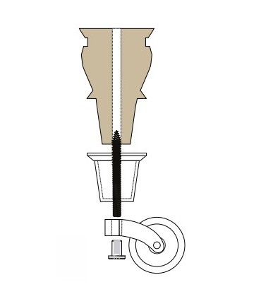 Roulette laiton sur sabot pour pied de meuble ou fauteil ancien