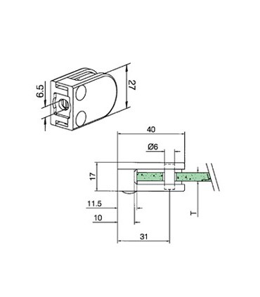 Pince a verre à talon plat - modèle 27 - Zamak effet inox