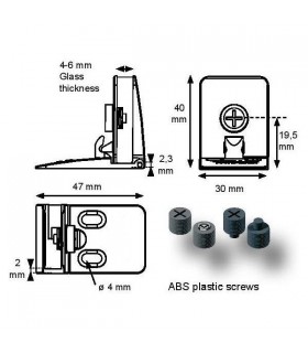 Paire de charnière série Square pour porte de vitrine en verre Paire de charnière série Square pour porte de vitrine en verre