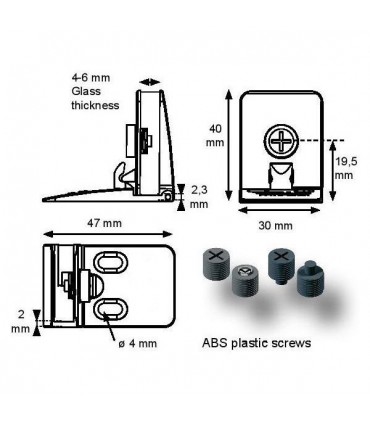 Paire de charnière série Square pour porte de vitrine en verre