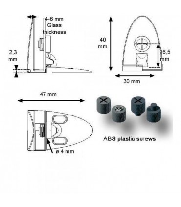 Paire de charnière série Badge pour porte de vitrine en verre