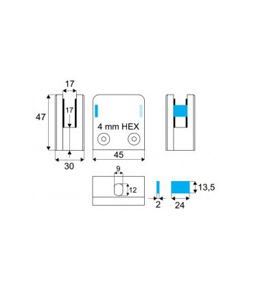 Pince a verre à talon plat - modèle Square - Inox aisi 304