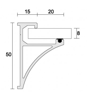 Profil aluminium support tablette chromé brillant