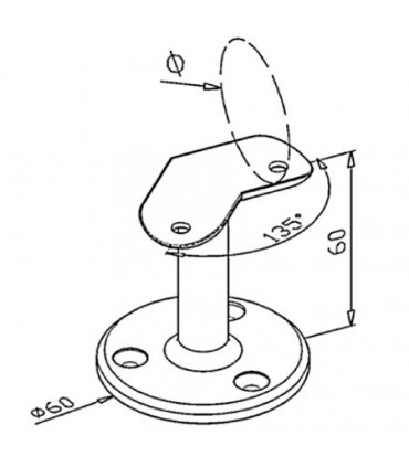 Support à 45° pour main courante ronde sur muret