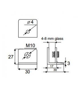 Pince fixe pour verre d'épaisseur 4 à 8 mm Pince fixe pour verre d'épaisseur 4 à 8 mm