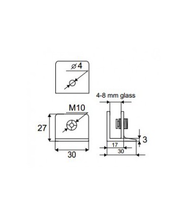 Pince fixe pour verre d'épaisseur 4 à 8 mm
