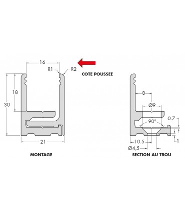 Profil aluminium avec parclose de 30 x 21 x 30 mm série Profix 2130