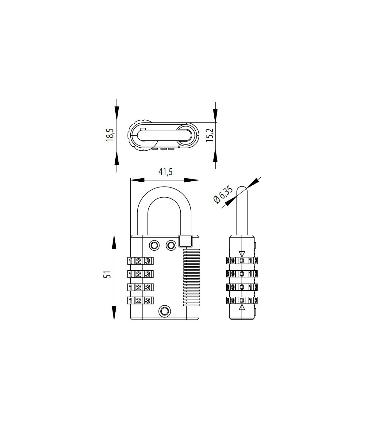 Cadenas à combinaison 4 chiffres, en acier galvanisé résistant.