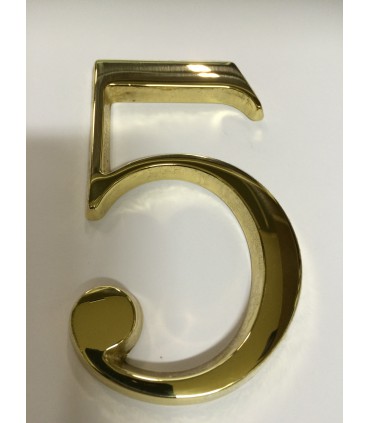Chiffre 5 découpé en Laiton poli verni hauteur 120 mm