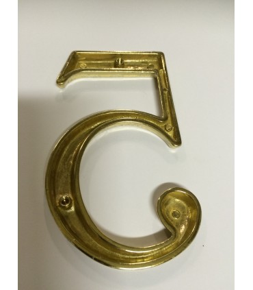 Chiffre 5 découpé en Laiton poli verni vue de dos