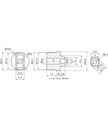 Axe rectangulaire amovible pour pivot à frein Hekla ou Katla