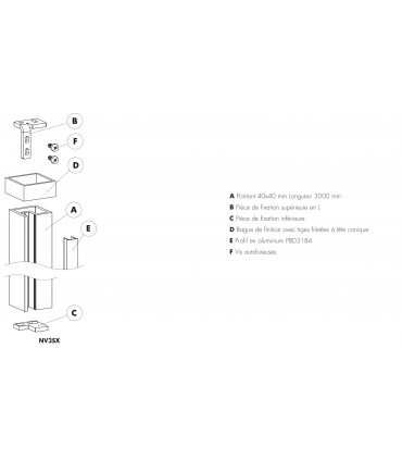 Kit poteau raidisseur sol / plafond montage à gauche