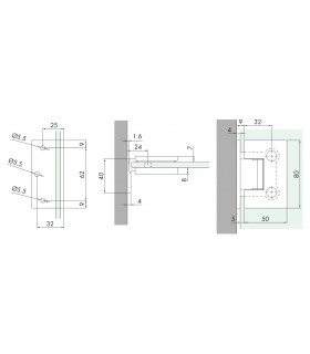 Charnière latérale HD Square pour porte en verre 6/8 mm Charnière latérale HD Square pour porte en verre 6/8 mm