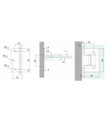 Charnière latérale HD Square pour porte en verre 6/8 mm
