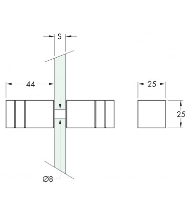 Paire de poignée bouton carré pour porte en verre