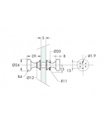 Paire de poignée bouton série Astre Ø 24 mm