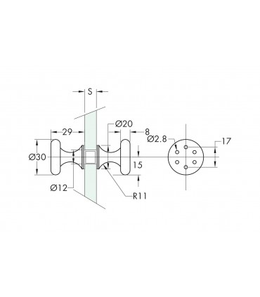 Paire de poignée bouton série Astre Ø 30 mm