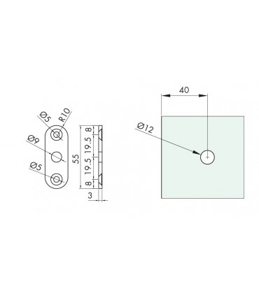 Serrure de forme elliptique à bouton pour porte en verre