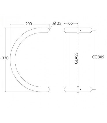 Paire de poignée demi ronde coudée inox Ø 25 mm