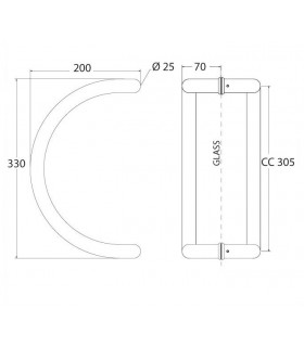 Paire de poignée demi ronde angulaire inox Ø 25 mm