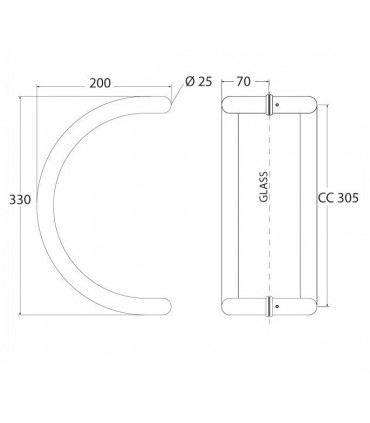 Paire de poignée demi ronde angulaire inox Ø 25 mm