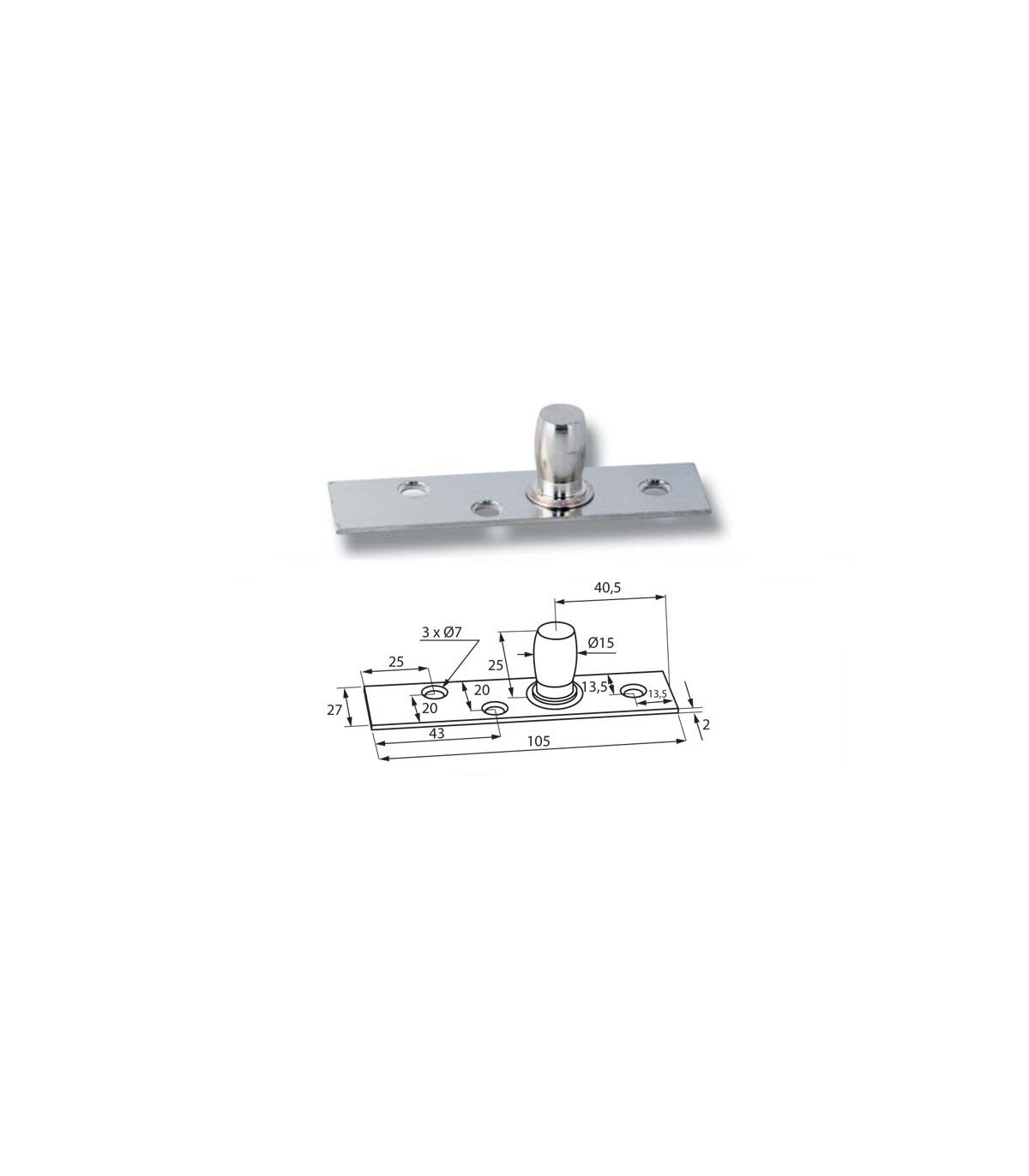 Crapaudine haute sur platine à visser - Rotation pour porte en verre 