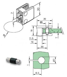 Pince à verre pour tube - modèle 23 - Zamak chromé brillant Pince à verre pour tube - modèle 23 - Zamak chromé brillant