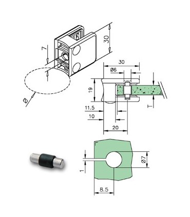 Pince à verre pour tube - modèle 23 - Zamak effet inox brossé