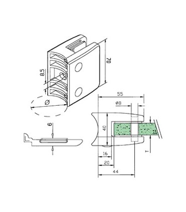 Pince à verre à talon plat - modèle 24 - Zamak effet inox