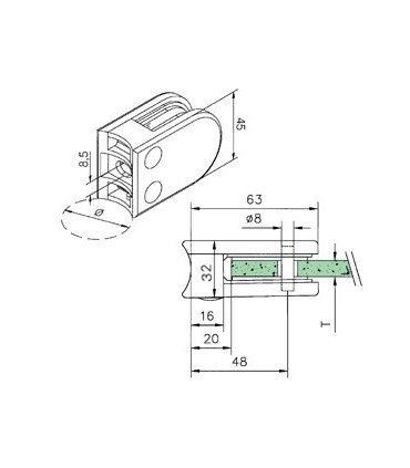 Pince à verre pour tube - modèle 25 - Zamak effet inox brossé