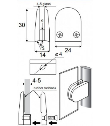 Pince fixe pour verre d'épaisseur 4 à 5 mm