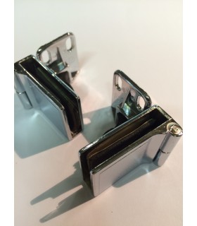 Paire de charnières haute & basse à blocage pour porte en verre d'épaisseur maxi 6 mm Paire de charnières haute & basse à blocage pour porte en verre d'épaisseur maxi 6 mm