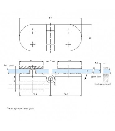 Charnière pour porte en verre fixation verre sur verre