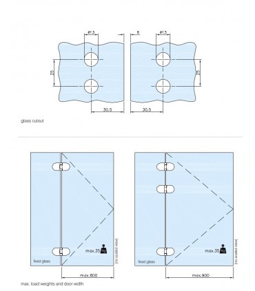 Charnière pour porte en verre fixation verre sur verre