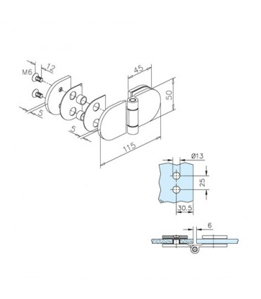 Charnière pour porte en verre fixation verre sur verre