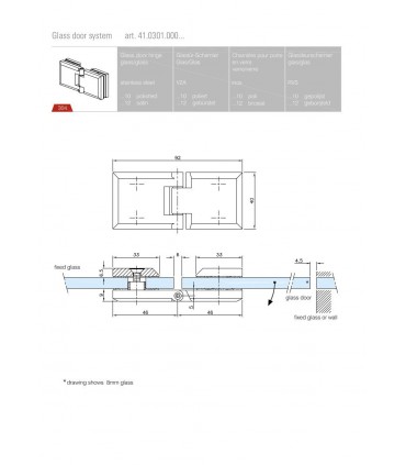 Charnière forme carrée fixation verre sur verre